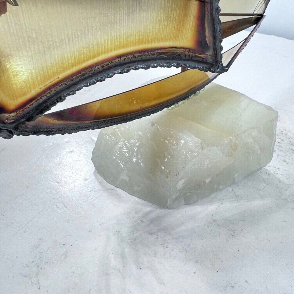 Vtg MCM Mario Jason Handmade Brass Sailboat Sculpture Marble Quartz Base Signed - Picture 6 of 9